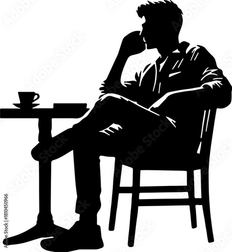 young man sitting on a chair and drinking coffee