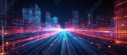 Futuristic city highway, digital glow, night