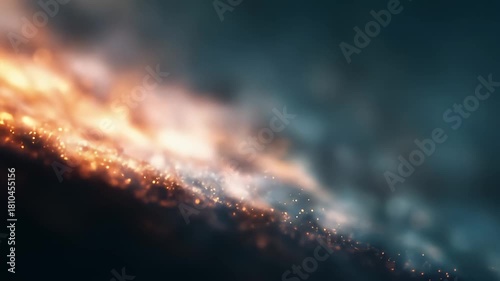 Abstract cosmic background with glowing particles and vibrant colors depicting a mysterious galaxy in motion