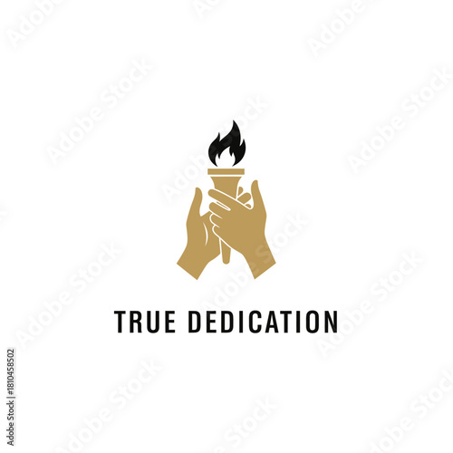 True Dedication Hand Holding Torch Logo