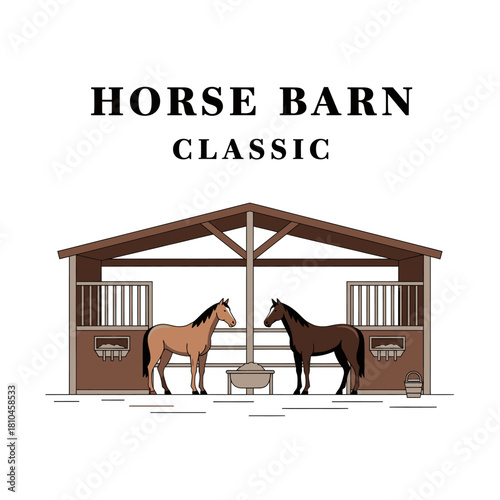Classic Horse Barn and Stable Vector Illustration