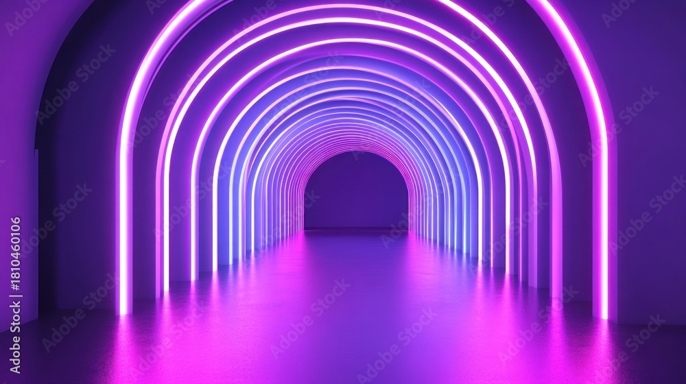 Obraz premium Neon arches tunnel, vibrant purple and pink
