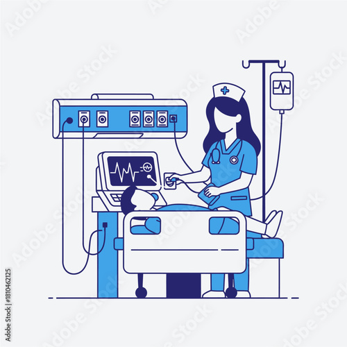 Nurse Monitoring Patient in Critical Care Unit