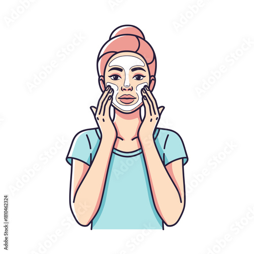 Woman Applying Skincare Facial Mask Vector Illustration