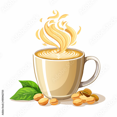 湯気立つ豆乳ラテの温かく美味しい雰囲気の飲み物写真