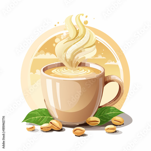 湯気立つ豆乳ラテの温かく美味しい雰囲気の飲み物写真