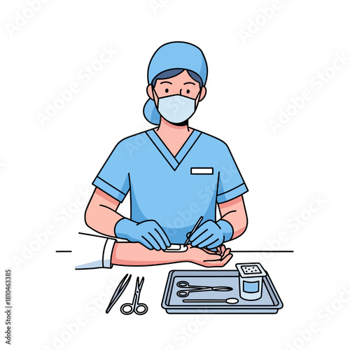 Medical Professional Performing Minor Surgical Procedure Illustration