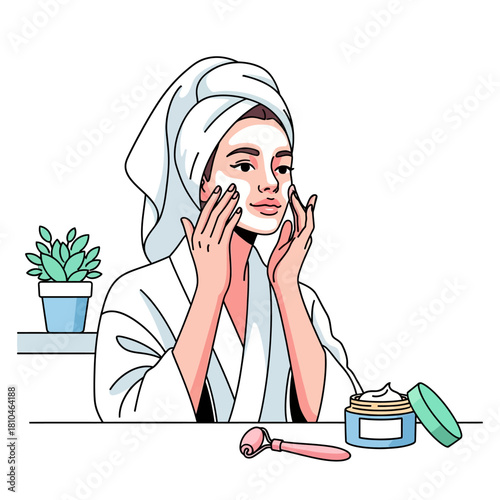Spa Day Skincare Routine with Face Mask Illustration