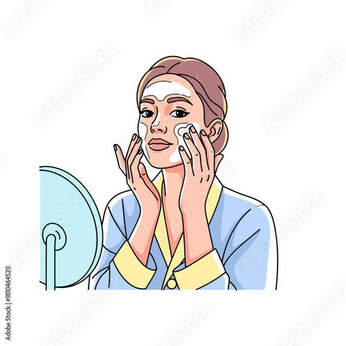 Woman Applying Facial Mask Skincare Illustration