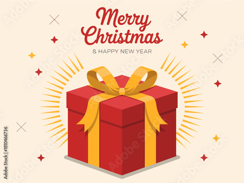 A colorful, festive Christmas gift box adorned with a yellow ribbon and decorations, perfect for celebrating holiday joy and the spirit of giving during this festive season.