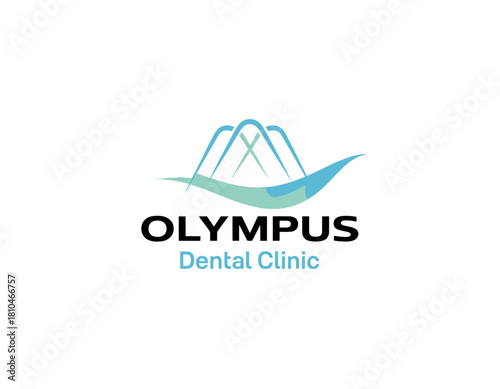 An inviting logo for Olympus Dental Clinic features gentle wave patterns and mountain imagery, signifying care, professionalism, and trust in dental health.