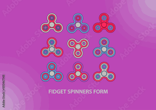 This vibrant graphic showcases a pattern of colorful fidget spinners, capturing the trend of stress-relief toys that have captivated modern audiences.