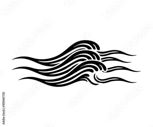 Stylized Ocean Waves Vector Illustration on White Background; Abstract Black Water Movement Graphic Design Element for Nautical or Decorative Themes