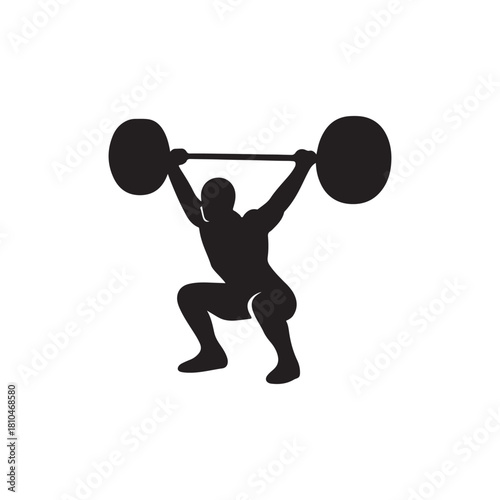 Weightlifter Silhouette Vector Icon: Minimalist Black Glyph for Weightlifting, Gym and Strength Training Design