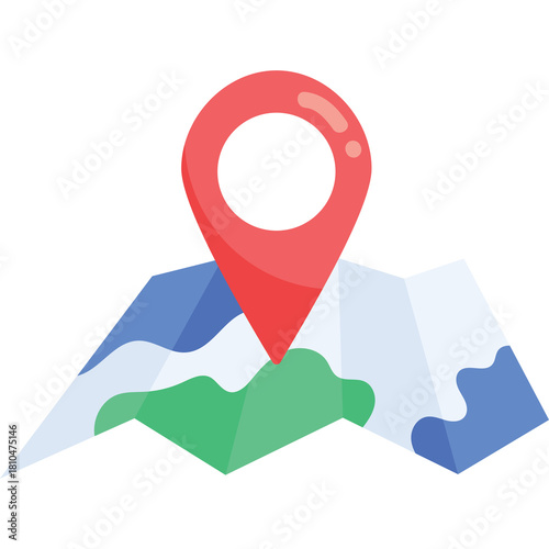 Free Download Red Map Pin Marker Icon on Folded Paper Map with Green and Blue Mountains and White Snow Background Isolated on Transparent Background - GFXLoad