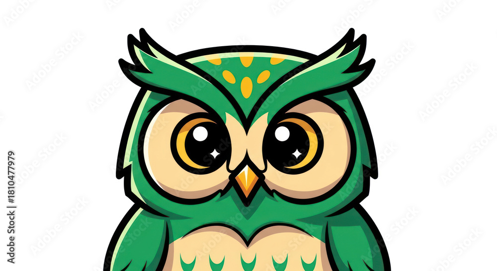 Fototapeta premium Green Cartoon Owl Illustration