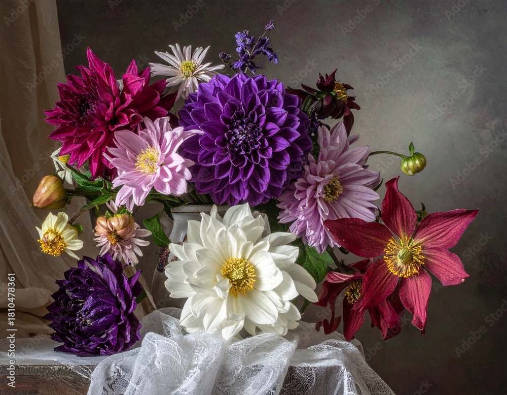 Obraz premium Flowers adorned with different shades of purple reflect a serene elegance 