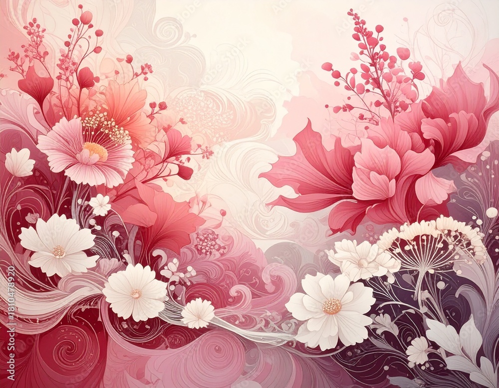 Fototapeta premium Abstract floral illustration with pink and white patterns