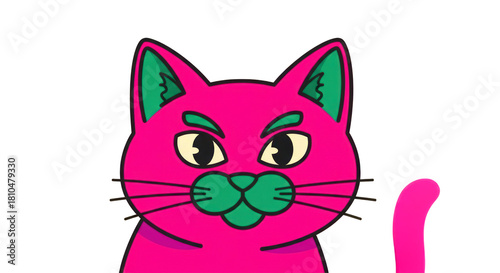 Pink Cartoon Cat with Green Details