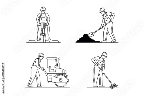 Construction Workers and Equipment Icons