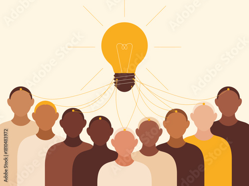 An engaging illustration of diverse individuals connected by light, representing collaboration, innovation, and the sharing of ideas in a modern, inclusive society.