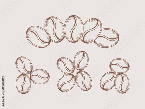 This artistic representation of coffee beans showcases intricate hand-drawn details, representing warmth, comfort, and the rich essence of coffee culture in an elegant style.