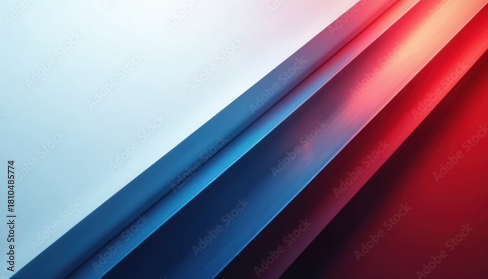 Obraz premium Abstract art background shows dynamic diagonal stripes. Blue, red gradient colors blend softly across textured surface. Light creates depth, strong visual movement. Modern design vibrant hues, clean