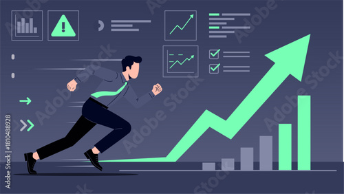 Business Professional Sprinting to Catch Emerging Industry Trends