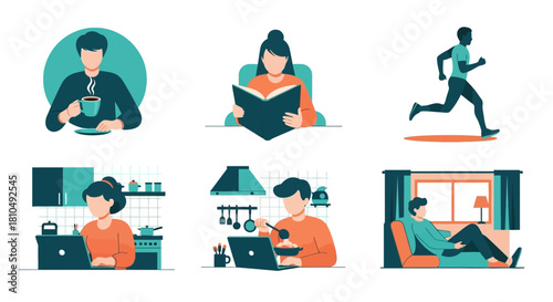 Diverse Daily Activities - Eating, Reading, Running, Cooking, Working, Relaxing.