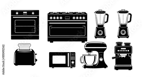Kitchen Appliances Set - Oven, Stove, Blender, Toaster, Microwave, Mixer, Espresso Machine.
