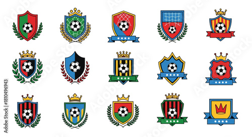 A diverse set of vector soccer club crests and football team emblems for sports league identity