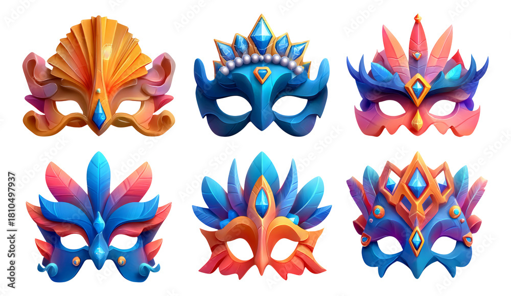 Obraz premium Elegant Retro 3D Masquerade Masks Collection for Costume and Artistic Design