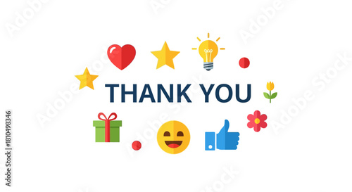 Thank You with Decorative Elements and Icons for Appreciation and Gratitude