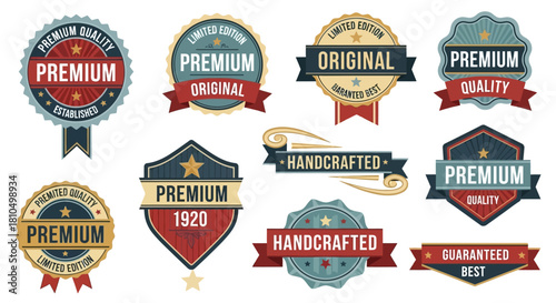 Collection of Premium Quality Badges and Labels for Exclusive Products and Guarantees
