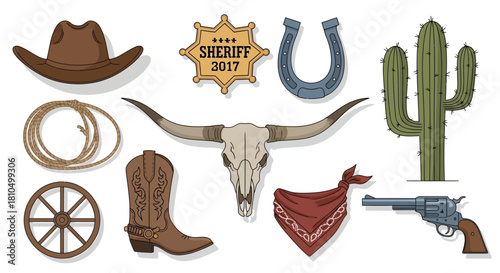 Iconic Western Collection of Cowboy Gear and Desert Elements