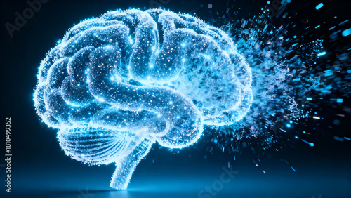 Neural Network Explosion: Futuristic Glowing Brain Bursting with Energy