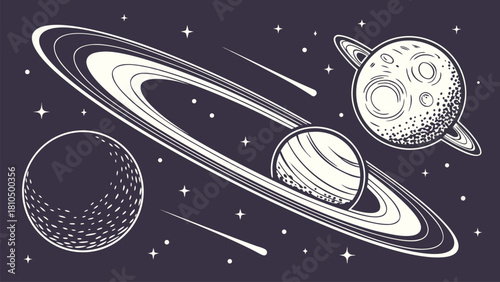  Black and White Crescent Planet Scene