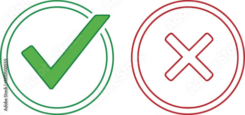 Green check mark and red cross icons set simple graphic design elements for decision making and voting concepts vector