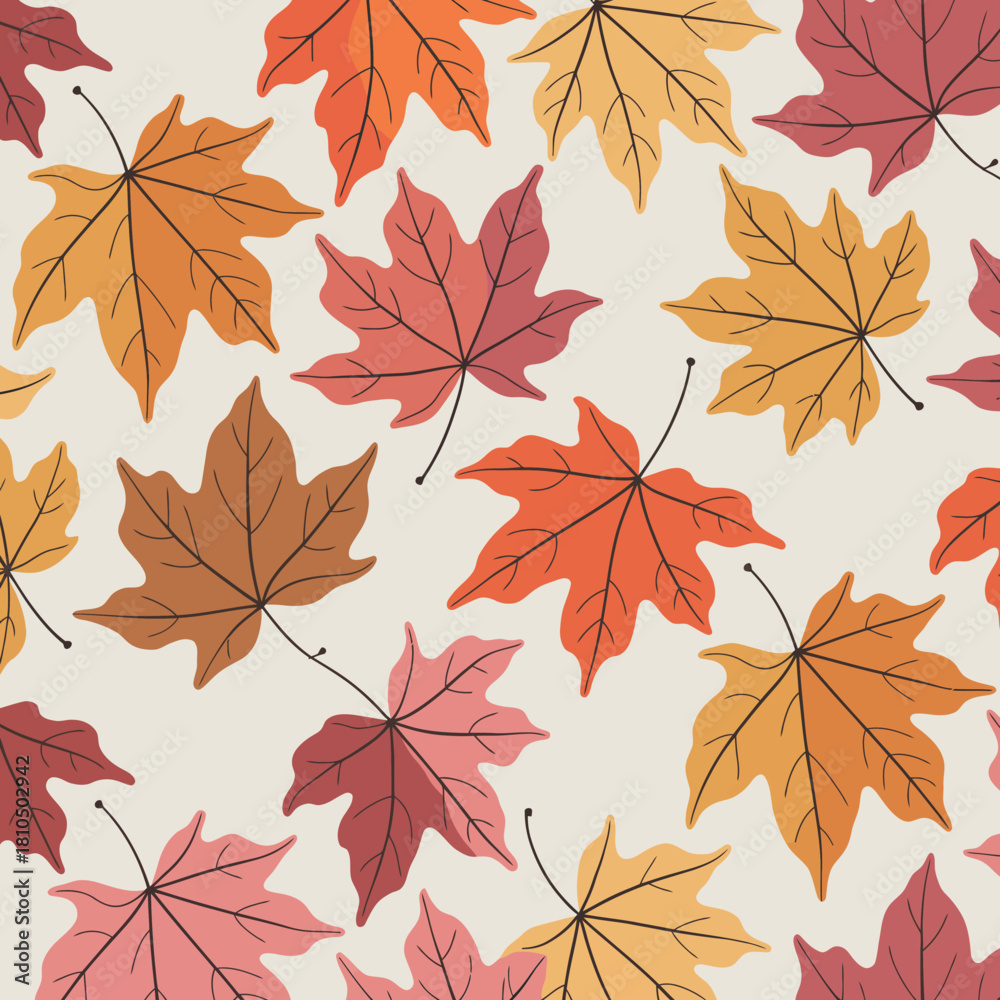 Obraz premium This image features a vibrant pattern of various autumn leaves in warm colors, showcasing the beauty of fall foliage in an artistic design suitable for backgrounds.