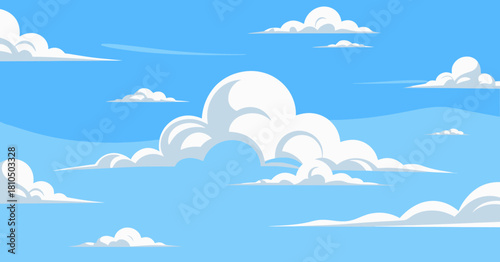 A serene illustration of a bright blue sky dotted with soft, fluffy clouds, creating a peaceful atmosphere that inspires calmness and daydreaming.