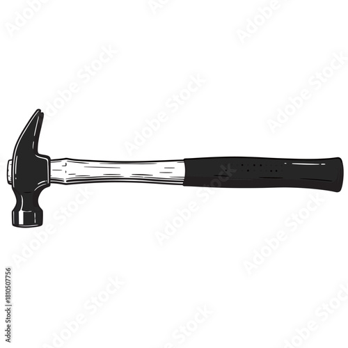 Black and white vector illustration of a variety of essential construction claw hammers and blacksmith tools, perfect for home renovation, carpentry, and handyman projects