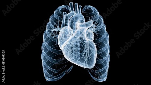 Beating healthy human heart xray digital loop medical animation