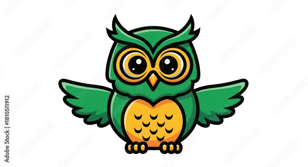 Fototapeta premium Green cartoon owl on green background