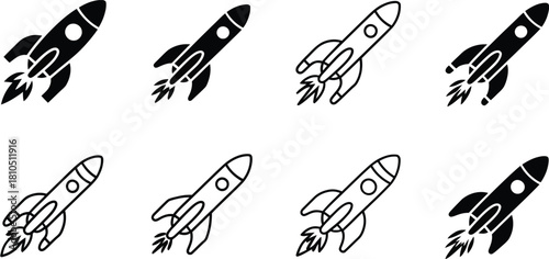 Minimalist Launching Rocket Icon Set