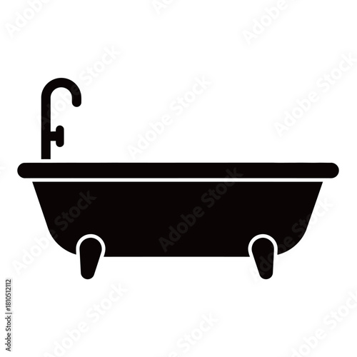 black and white vector icons showcasing different styles of bathtubs and clawfoot tubs, representing relaxation, hygiene, bathroom fixtures, and luxury plumbing