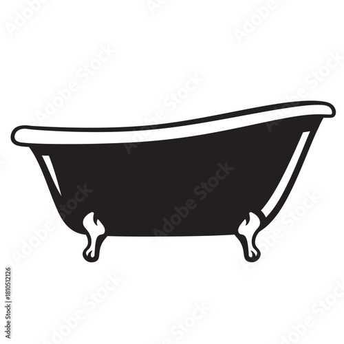 black and white vector icons showcasing different styles of bathtubs and clawfoot tubs, representing relaxation, hygiene, bathroom fixtures, and luxury plumbing