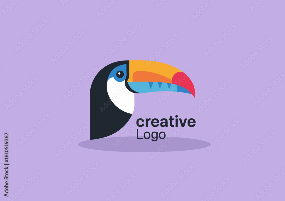 Obraz premium A striking logo featuring a colorful toucan, representing creativity and boldness, perfect for brands focused on nature, wildlife, or adventurous themes.