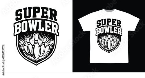 Super Bowler Vintage Shield Logo – Retro Bowling Pins Distressed Sports Design