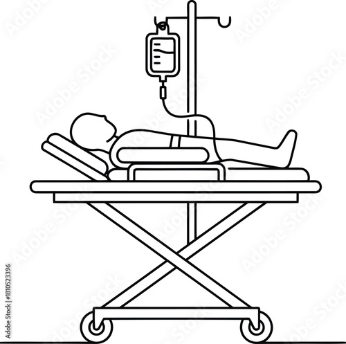 Patient lying on hospital stretcher with iv drip for medical treatment and care vector