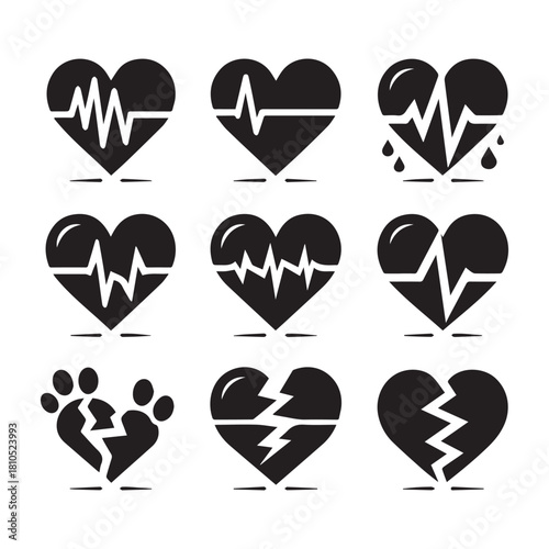 Broken Heart and Pulse Symbols — Healthcare UI Icons Pack